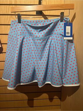 Addison Bay Blue Skater Skirt with Pink Dot Pattern